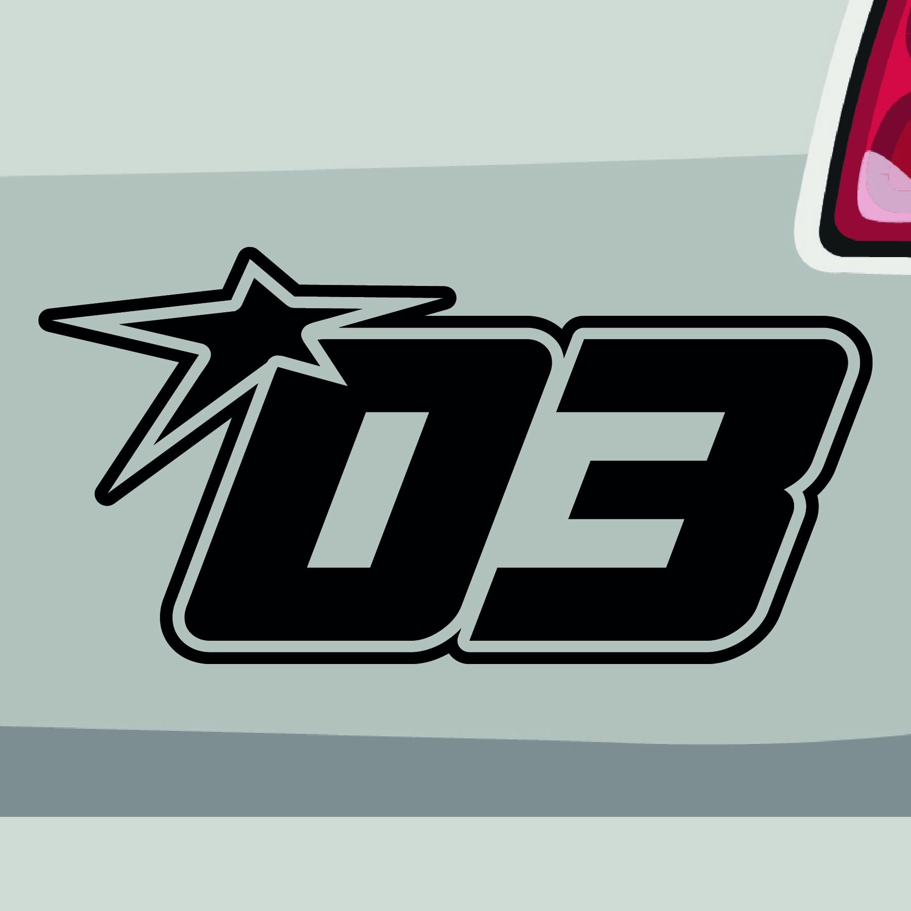 Stickerfreaks Startnummer 03 Aufkleber Rennen Sticker Zahl Racetrack Auto Bike Decal Vinyl Aufkleber Größe: 46x23cm (XXL) | Farbe: 70-schwarz | Rennen Sticker Kleber Deko Tuning Startnummer von Stickerfreaks