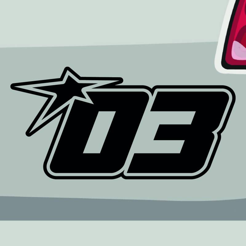 Stickerfreaks Startnummer 03 Aufkleber Rennen Sticker Zahl Racetrack Auto Bike Decal Vinyl Aufkleber Größe: 46x23cm (XXL) | Farbe: 70-schwarz | Rennen Sticker Kleber Deko Tuning Startnummer von Stickerfreaks