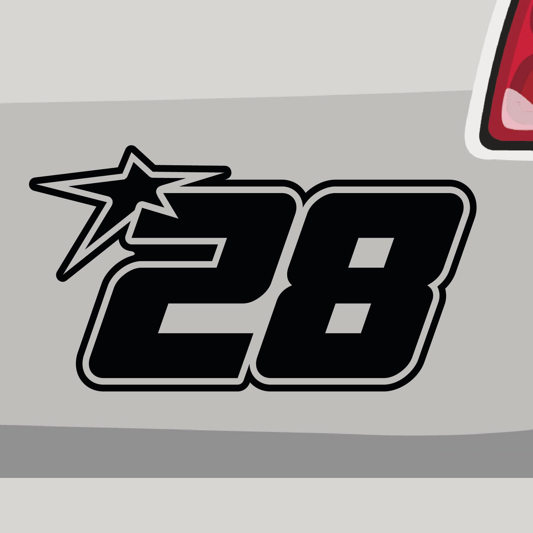 Stickerfreaks Startnummer 28 Aufkleber Race Sticker Stern Star Number Auto Zahl Decal Vinyl Aufkleber Größe: 14x8cm (M) | Farbe: 80-braun | Race Sticker Kleber Deko Tuning Startnummer von Stickerfreaks