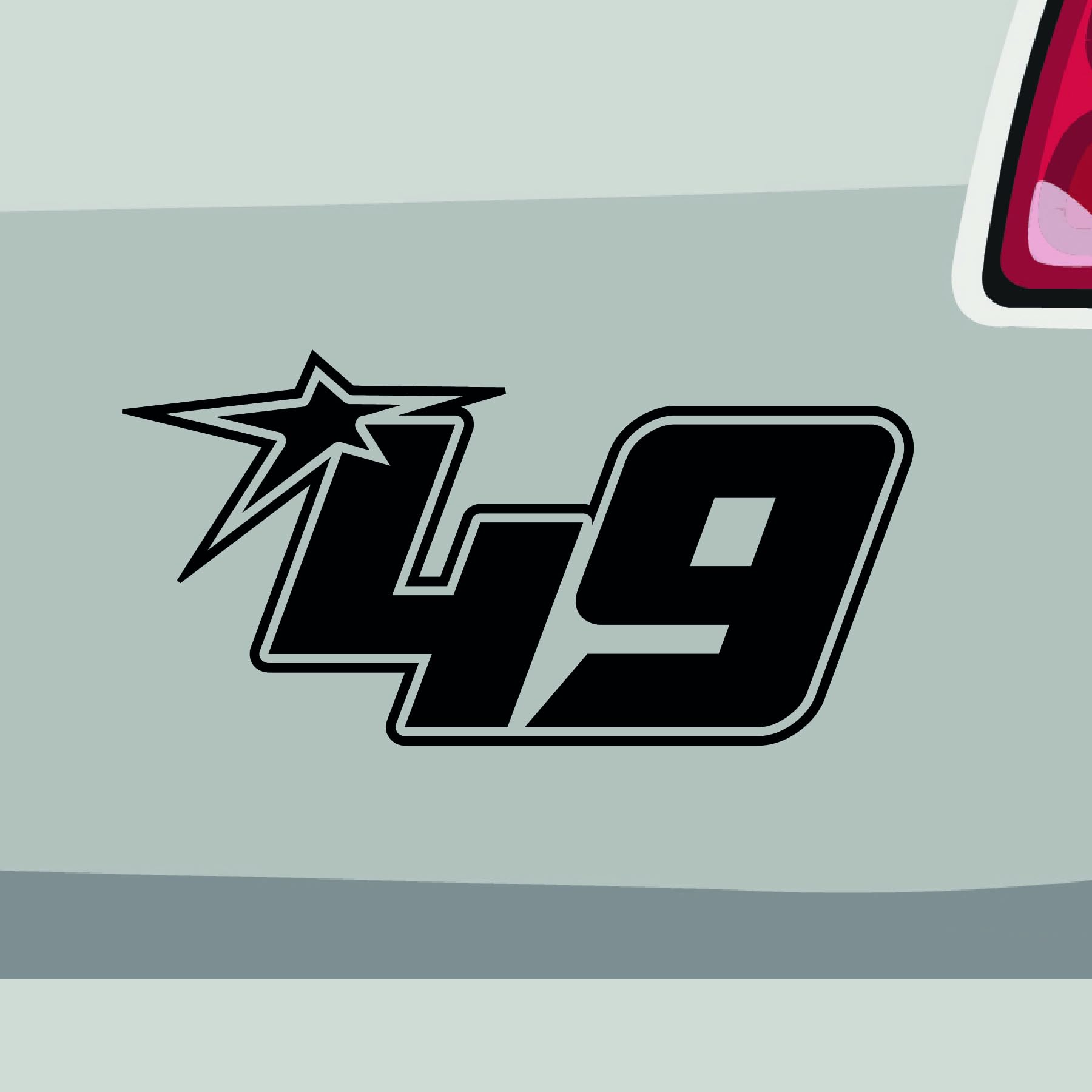 Stickerfreaks Startnummer 49 Aufkleber Racenumber Sticker Kleber Deko Auto Bike Decal Vinyl Aufkleber Größe: 14x7cm (M) | Farbe: 70-schwarz | Racenumber Sticker Kleber Deko Tuning Zahl von Stickerfreaks