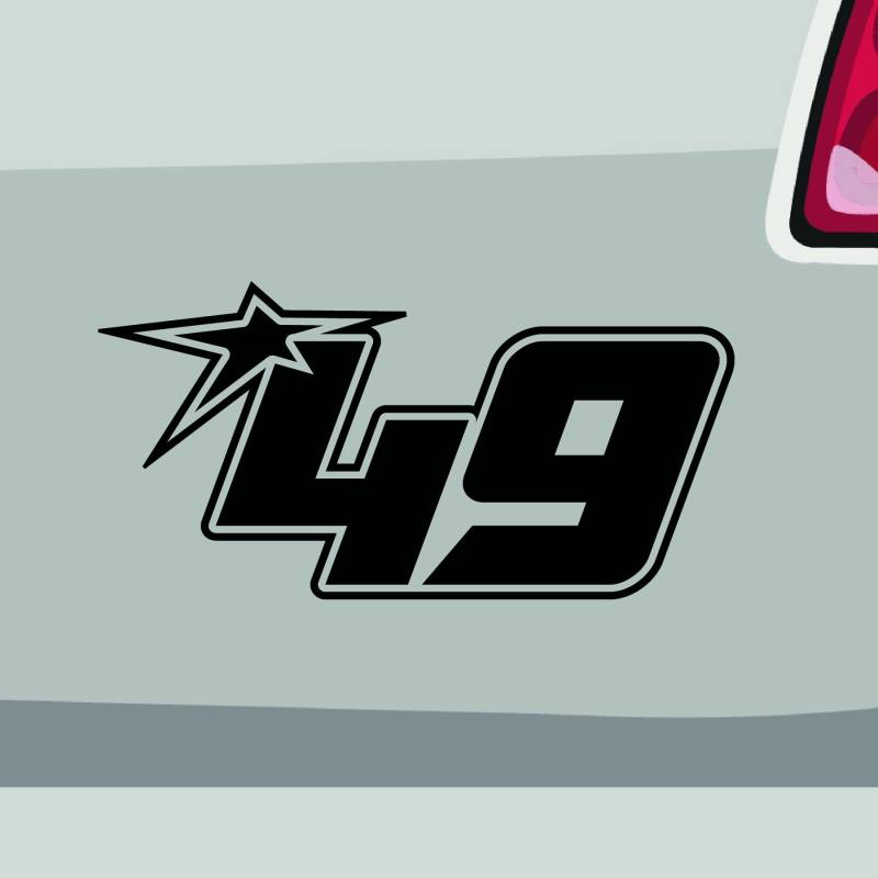 Stickerfreaks Startnummer 49 Aufkleber Racenumber Sticker Kleber Deko Auto Bike Decal Vinyl Aufkleber Größe: 29x14,5cm (XL) | Farbe: 70-schwarz | Racenumber Sticker Kleber Deko Tuning Zahl von Stickerfreaks