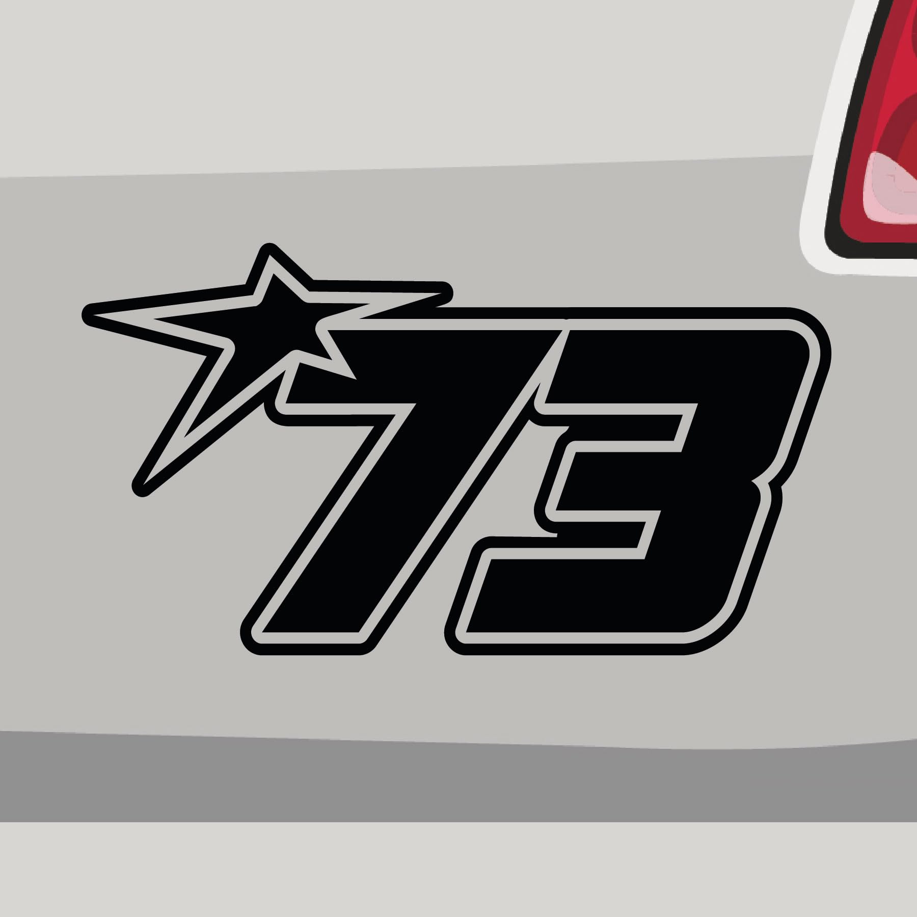 Stickerfreaks Startnummer 73 Aufkleber Race Sticker Stern Star Number Auto Bike Decal Aufkleber Größe: 45x25cm (XXL) | Farbe: 71-grau | Race Sticker Kleber Deko Tuning Startnummer von Stickerfreaks