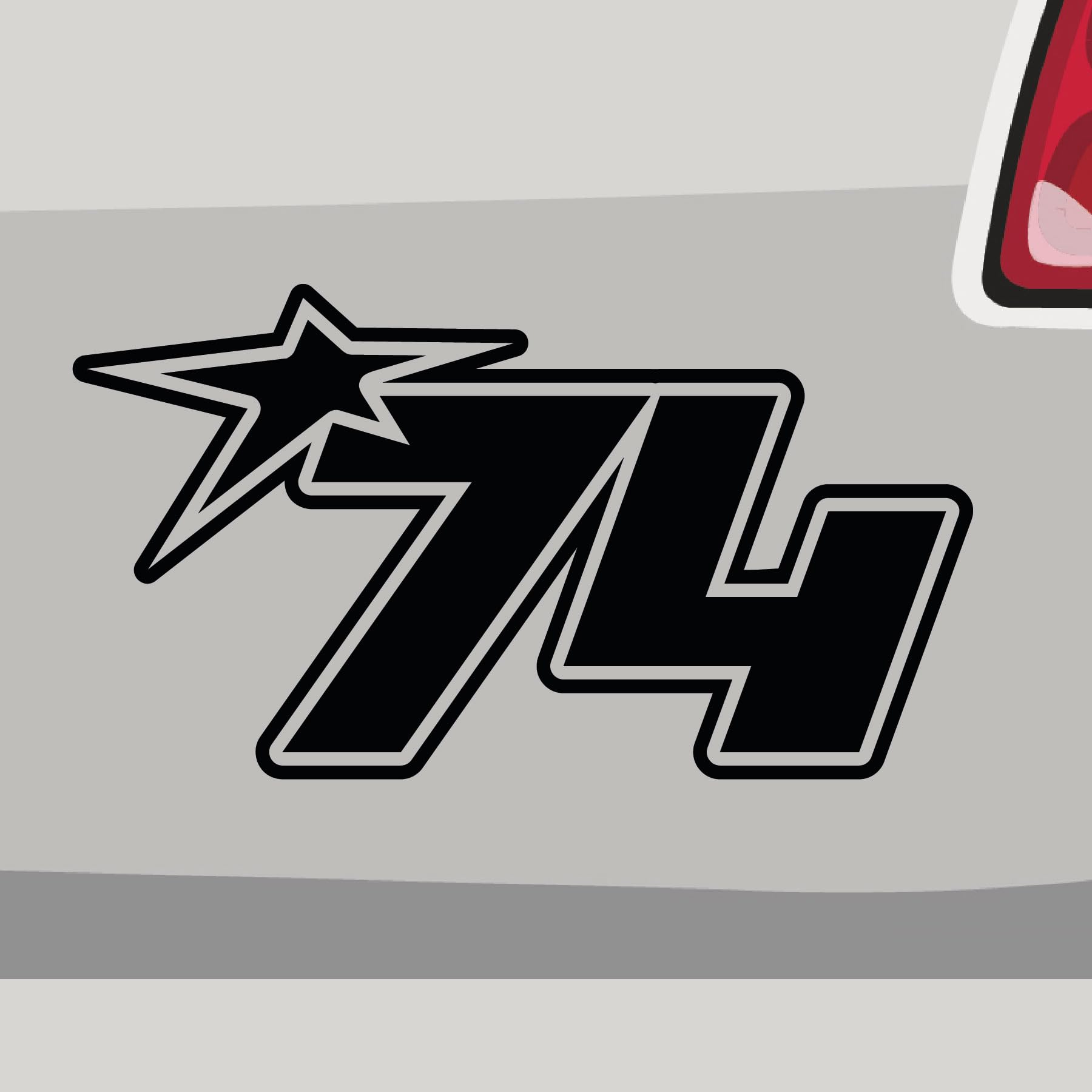 Stickerfreaks Startnummer 74 Aufkleber Number Sticker Race Star Stern Auto Bike Kleber Aufkleber Größe: 45x25cm (XXL) | Farbe: 70-schwarz | Number Sticker Kleber Deko Tuning Startnummer von Stickerfreaks