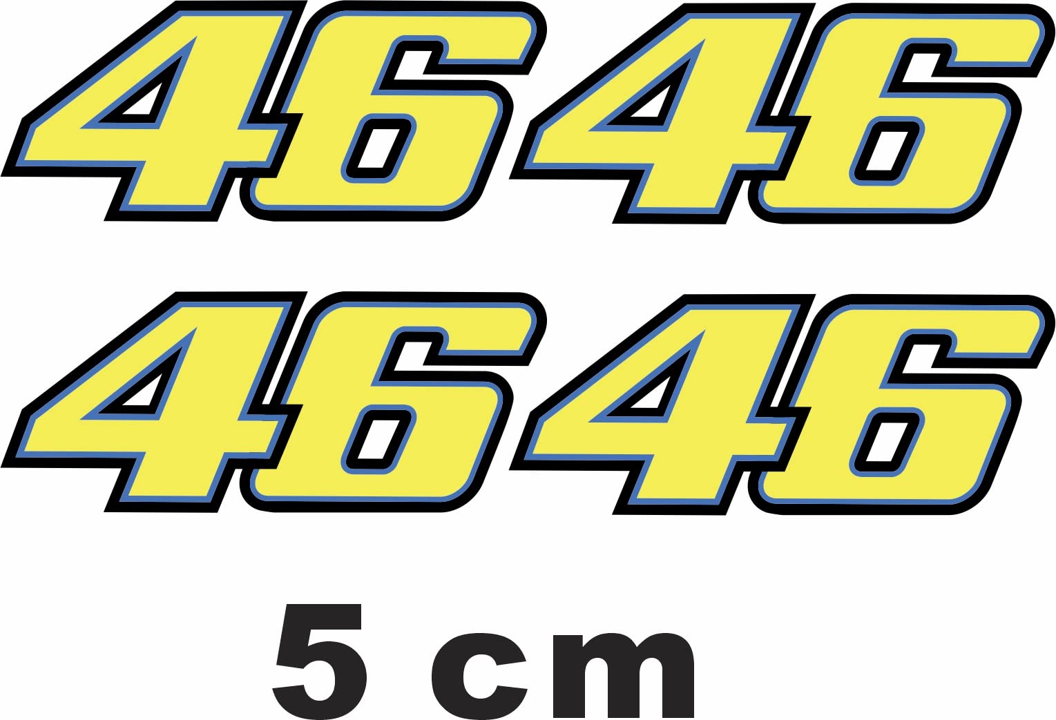 Valentino Rossi Motorrad Aufkleber 46 (Gelb in 5, 10, 15 cm) - Wetterfester Sticker für Auto, Motorrad & Roller - Moto GP Startnummer Fanartikel (5 cm) von Stickerloveshop