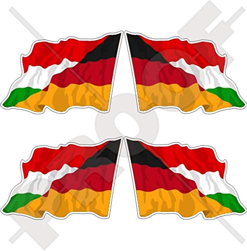 DEUTSCHLAND-UNGARN Deutsch-Ungarisch Wehende Flagge 50mm Auto & Motorrad Aufkleber, x4 Vinyl Stickers (Links - Rechts) von StickersWorld