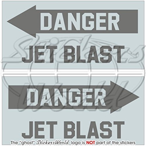 Danger Jet Blast LowVis Flugzeug-Aufkleber, 75 mm, Vinyl, 2 Stück von StickersWorld