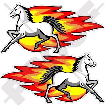 Flaming Horse White Stallion Fire Pony 7,9 Zoll (200 mm) Vinyl-Aufkleber, 2 Stück von StickersWorld