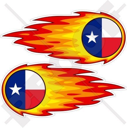 TEXAS Texaner Staat Flammender Feuerball, Feur USA Amerika 125mm Auto & Motorrad Aufkleber, x2 Vinyl Stickers von StickersWorld