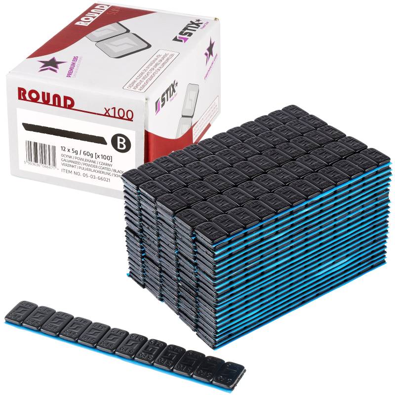 Klebegewichte für das Auswuchten von Alufelgen 12x5g Schwarz 6KG Auswuchtgewichte 100 Stück von Stix