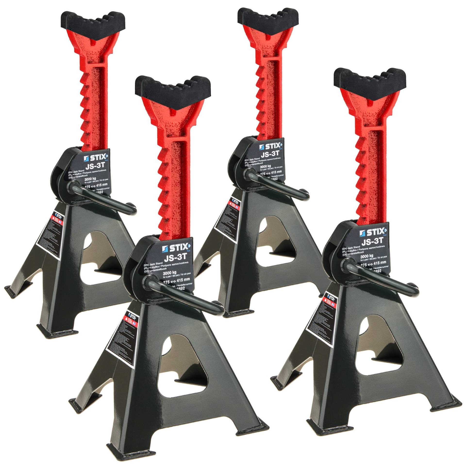 Stix Automotive Equipment Unterstellböcke 3T 3000KG JS-3T mit Gummischutz Stützböcke (4 Stück x 3 Tonnen mit Gummi) von Stix