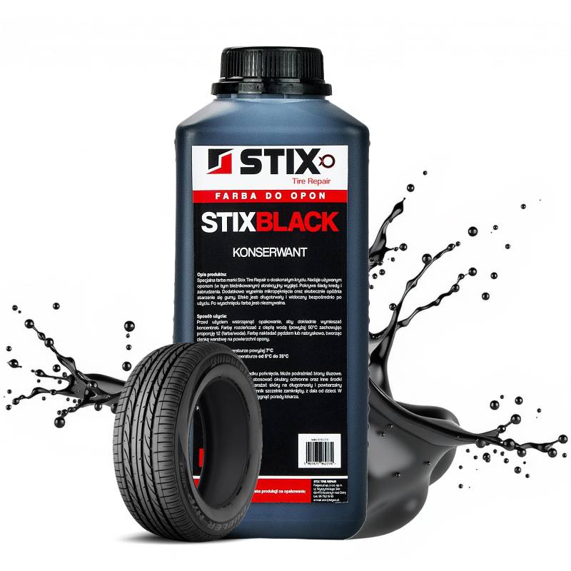 Stix Black Reifenfarbe 1L - Autoreifenlack für Reifenpflege, langanhaltende Schwarztöne, schützt Gummi, beugt Alterung vor, ideal für alle Fahrzeugreifen von Stix