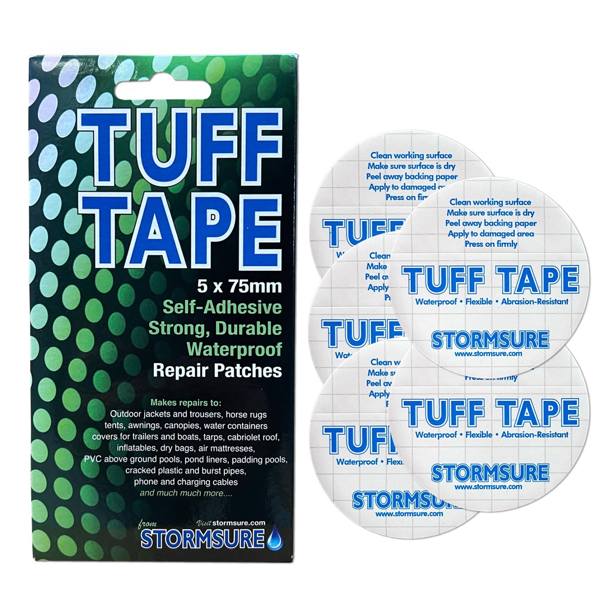 Stormsure TUFF Tape Instant Waterproof, Durable Patches (Pack of 5 Circular 75mm Patches) von Stormsure