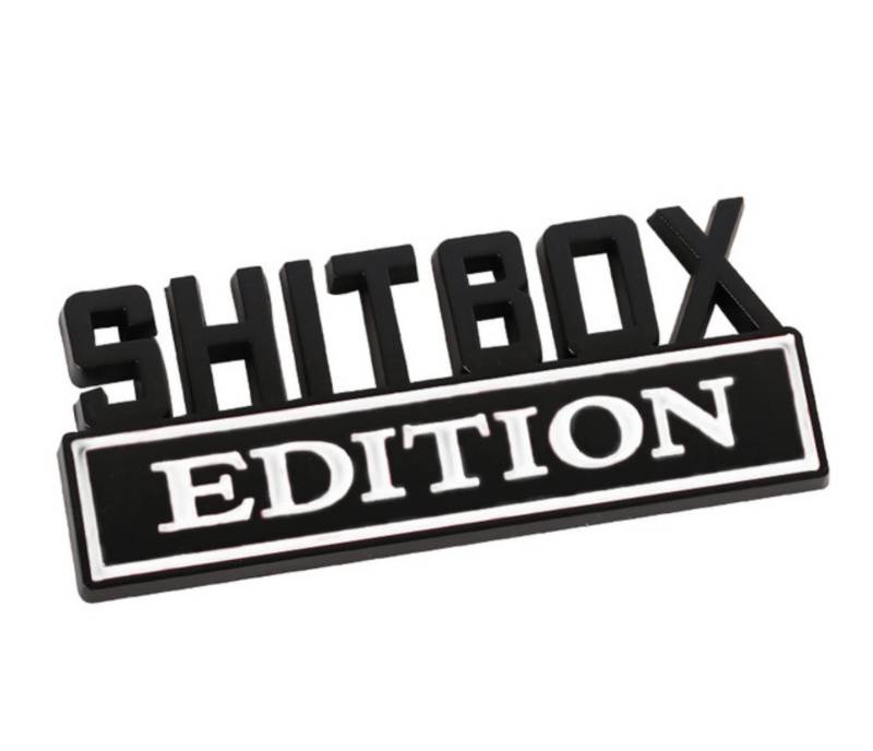 SHITBOX Edition - TRENDY CAR Emblem - ABS Auto Emblem Zeichen Symbol Aufkleber Sticker Abzeichen Marke (Schwarz Weis) von Streetculture