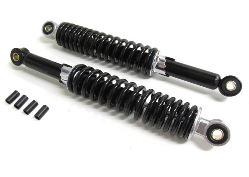 340mm Tieferlegungs-Stoßdämpfer Set in Schwarz passend für Simson Duo, Schwalbe, S50, S51, Puch, Zündapp, Hercules – Hydraulisch gefedert, 5-fach verstellbar, inkl. Reduzierhülsen von Streetparts24