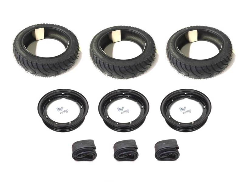 3x Sommerreifen 100/90-10 passend für Piaggio Ape 50 TM – Kompletträder Satz inkl. Felgen & Schläuche, Schwarz von Streetparts24