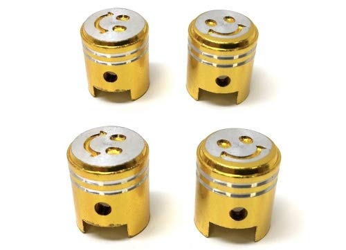 4X Kolben-Design Ventilkappen passend für PKW, Quad, ATV, Roller, Moped – Gold/Silber von Streetparts24