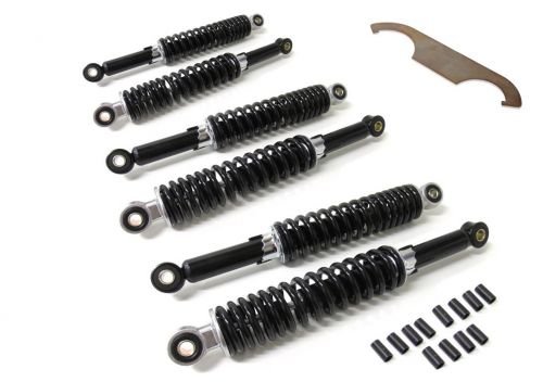 6x Schwarzes Stoßdämpfer Set 340mm passend für Simson Krause Duo Mofa Moped – Hydraulisch gefedert, 5-fach verstellbar, inkl. Einstellschlüssel und Reduzierhülsen von Streetparts24