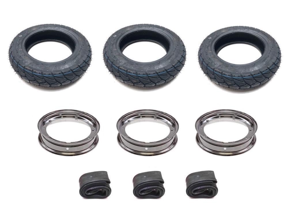 Allwetter Reifen 100/90-10 M+S Felge Chrom Radsatz Schläuche Set Komplettradsatz passend für Piaggio Ape 50 TL1T, TL2T, TL3T, TL4T, TL5T, TL6T, ZAPC80, ZAPC81 Allwetter Reifen 100/90-10 M+S Felge Chrom Radsatz Schläuche Set Komplettradsatz passend für Piaggio Ape 50 TL1T, TL2T, TL3T, TL4T, TL5T, TL6T, ZAPC80, ZAPC81 von Streetparts24