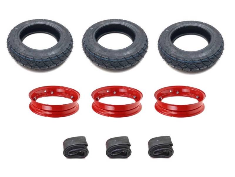 Allwetter Reifen 100/90-10 M+S Radsatz Felge Rot Schlauch 10 Zoll passend für Piaggio Ape 50 TL1T TL2T TL3T TL4T TL5T TL6T ZAPC80 ZAPC81 von Streetparts24