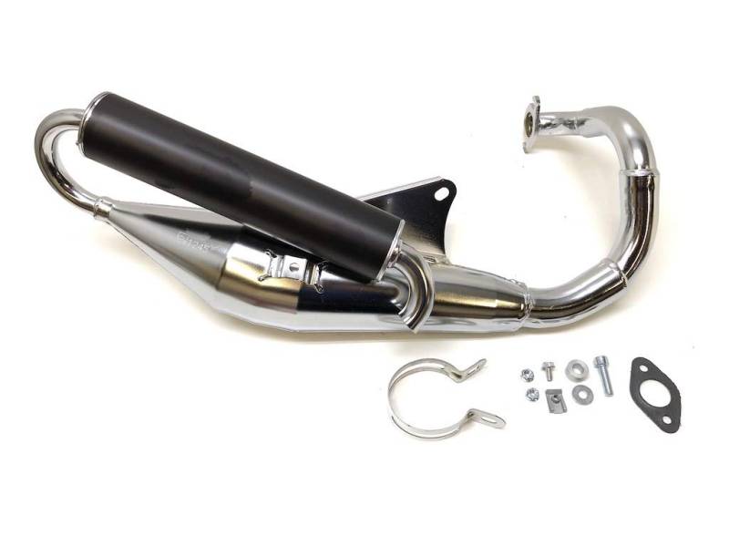 Chrom Auspuff Tuning Sportauspuff passend für Buxy Elystar Gipsy Looxor Metal-X Speedfight 1 2 Splinter Squab ST SV TKR Trekker Vivacity 50 AC LC stehend von Streetparts24