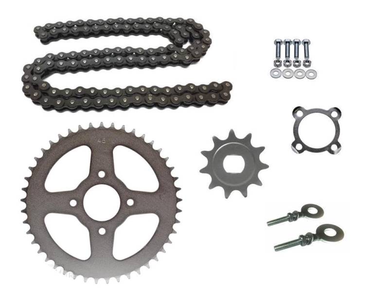 Kettensatz 415 passend für Hercules Sachs Prima 2 3 4 5 S M4 M5 – Kettenrad 45 Zähne, Ritzel 11 Zähne – inkl. Kette, Kettenspanner, Sicherungsblech, Schrauben – Mofa Moped Mokick von Streetparts24