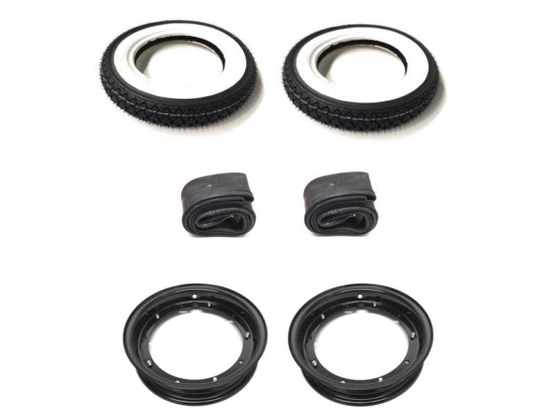 Komplettradsatz Weißwandreifen 3.50-10 passend für Vespa PK PX Sprint XL Rally T5 LML Star – Felgen Schwarz, Schläuche, Radsatz Set von Streetparts24