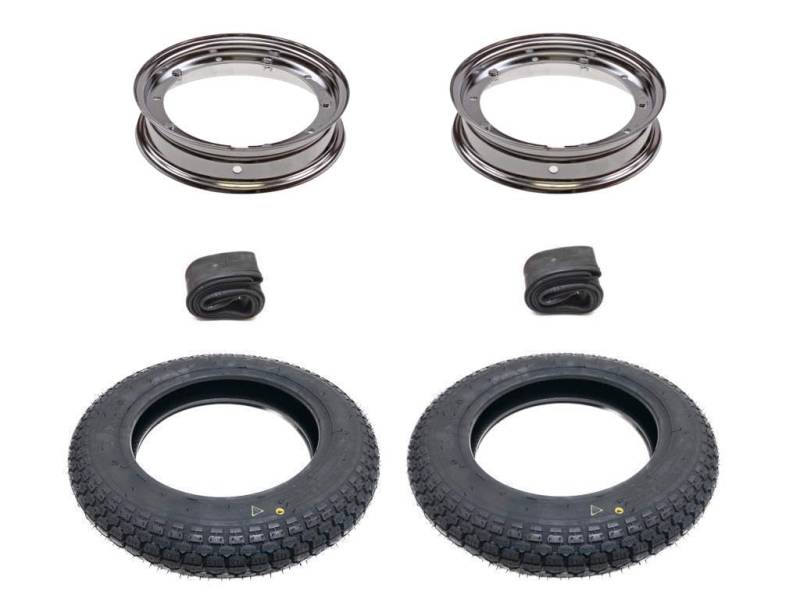 Reifen 3.50-10 Felgen Chrom Schläuche Radsatz passend für Vespa PK PX Sprint XL 80-150, LML, Motovespa – Komplettradsatz von Streetparts24