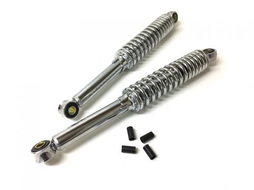 Simson S50 S51 S70 SR50 SR80 Chrom Stoßdämpfer Set, Verstellbare Federbeine 5-fach mit 8mm Reduzierhülsen – Hochwertige Chrom-Optik, 358mm Länge, Universal passend für Mopedmodelle von Streetparts24