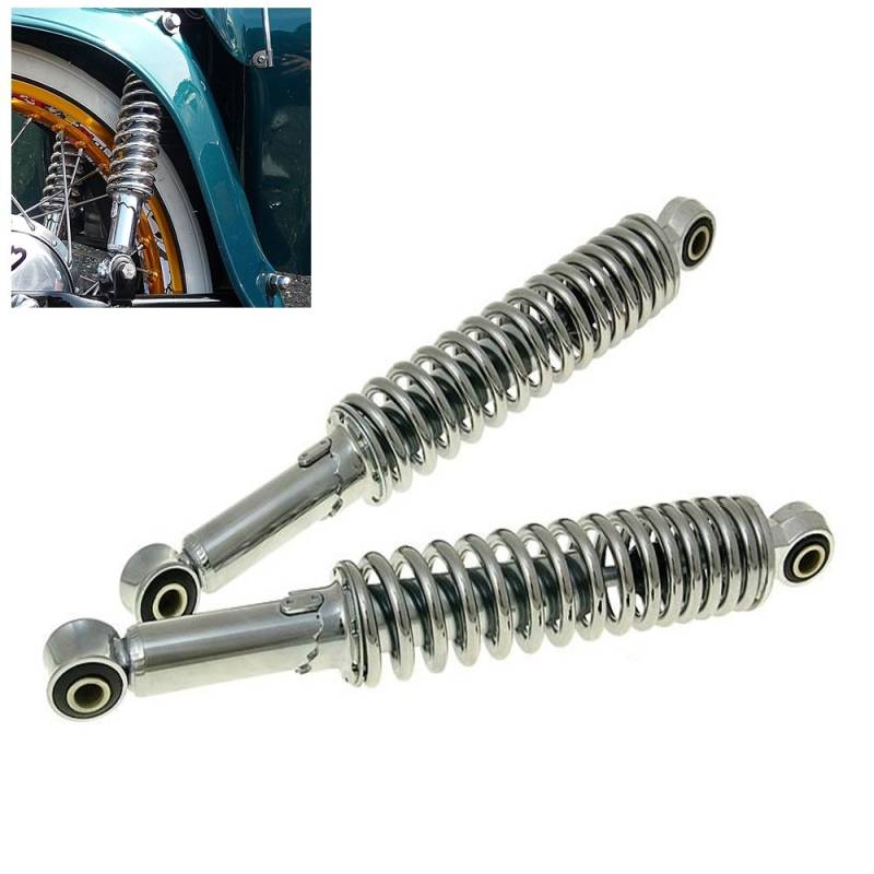 Stoßdämpfer Federbein 310mm Chrom, 5-fach verstellbar, inkl. Reduzierhülsen, passend für Simson Schwalbe, Spatz, Sperber, Star, Habicht von Streetparts24