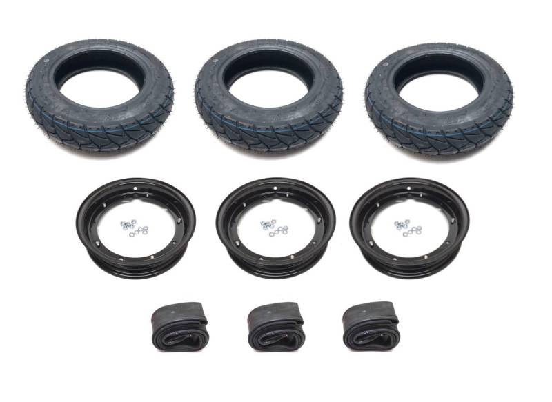 3x Allwetterreifen 100/90-10 M+S passend für Piaggio Ape 50 TM – Kompletträder Satz inkl. Felgen & Schläuche, Schwarz, Ganzjahresreifen von Streetparts24