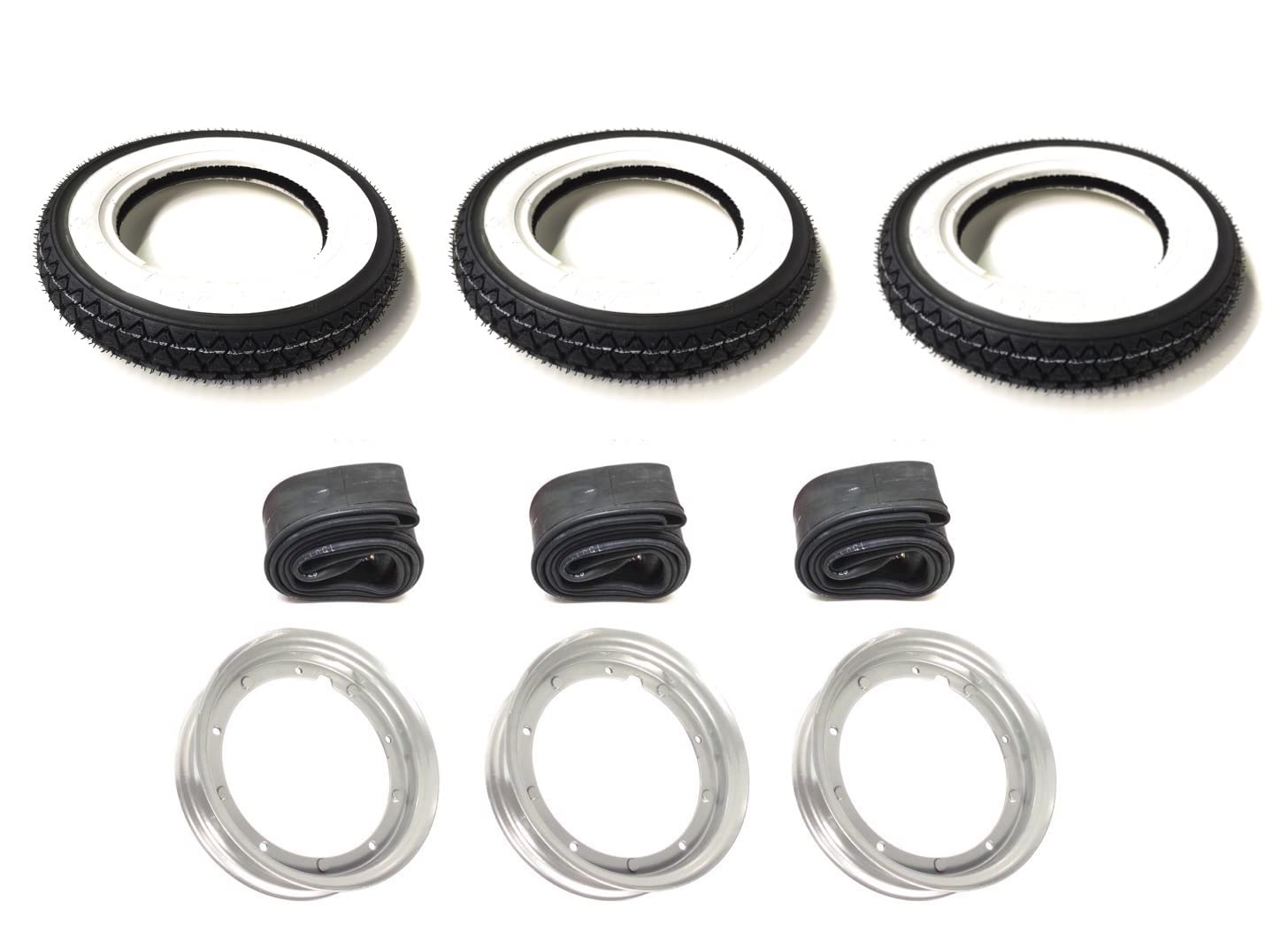 Streetparts24 3X Weißwand Reifen 3.50-10 + Felgen Grau + Schläuche - Kompletter Satz passend für Piaggio Ape 50 TM – Reifen, Felgen & Schlauch Streetparts24 3X Weißwand Reifen 3.50-10 + Felgen Grau + Schläuche - Kompletter Satz passend für Piaggio Ape 50 TM – Reifen, Felgen & Schlauch von Streetparts24