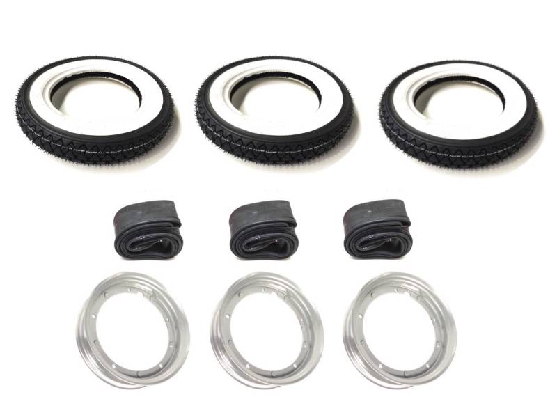 Streetparts24 3X Weißwand Reifen 3.50-10 + Felgen Grau + Schläuche - Kompletter Satz passend für Piaggio Ape 50 TM – Reifen, Felgen & Schlauch von Streetparts24