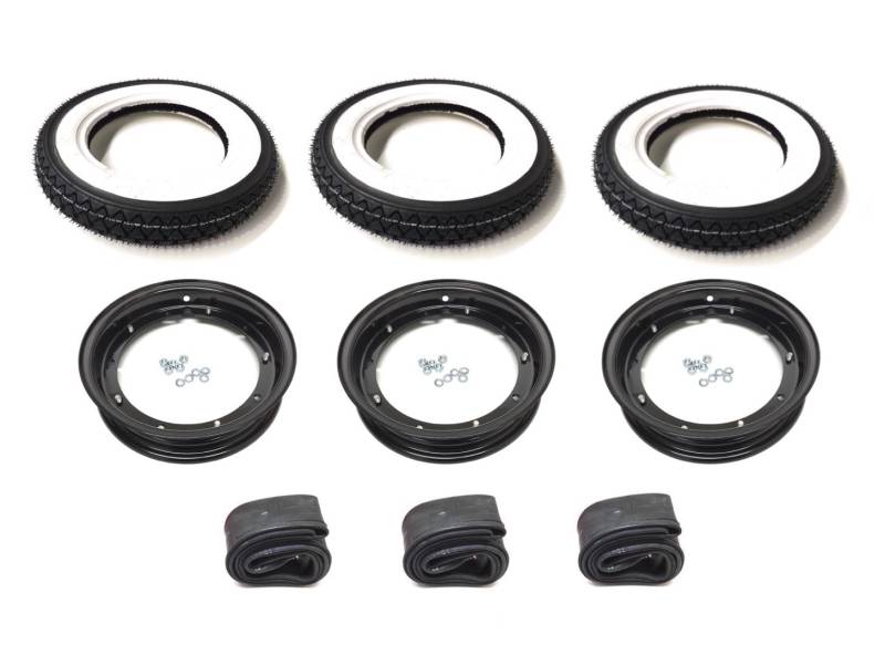 Streetparts24 3X Weißwandreifen 3.50-10 passend für Piaggio Ape 50 TM – Kompletträder Satz inkl. Felgen & Schläuche, Schwarz, 10 Zoll von Streetparts24