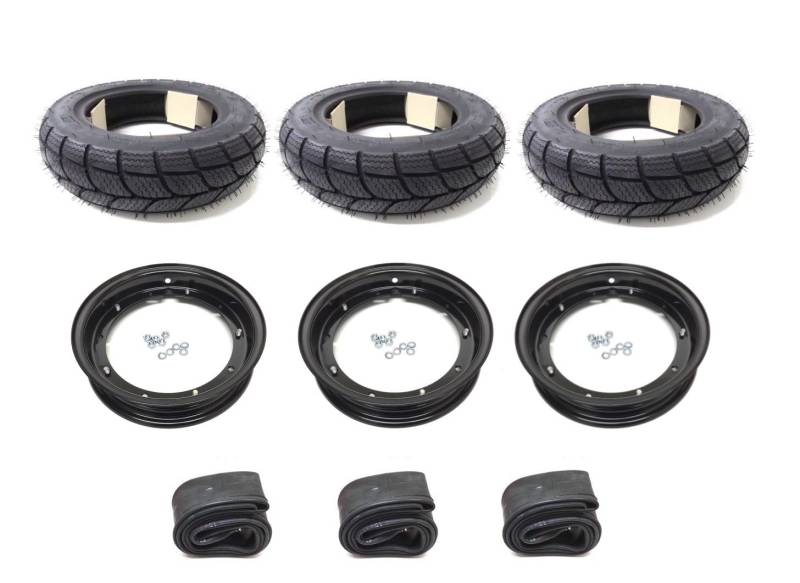 3x Winterräder M+S 100/90-10 Radsatz Felgen + Reifen Schwarz passend für Piaggio Ape 50 TM TL1T - TL6T ZAPC80 – Kompletträder Winterreifen mit Felgen und Schläuchen von Streetparts24