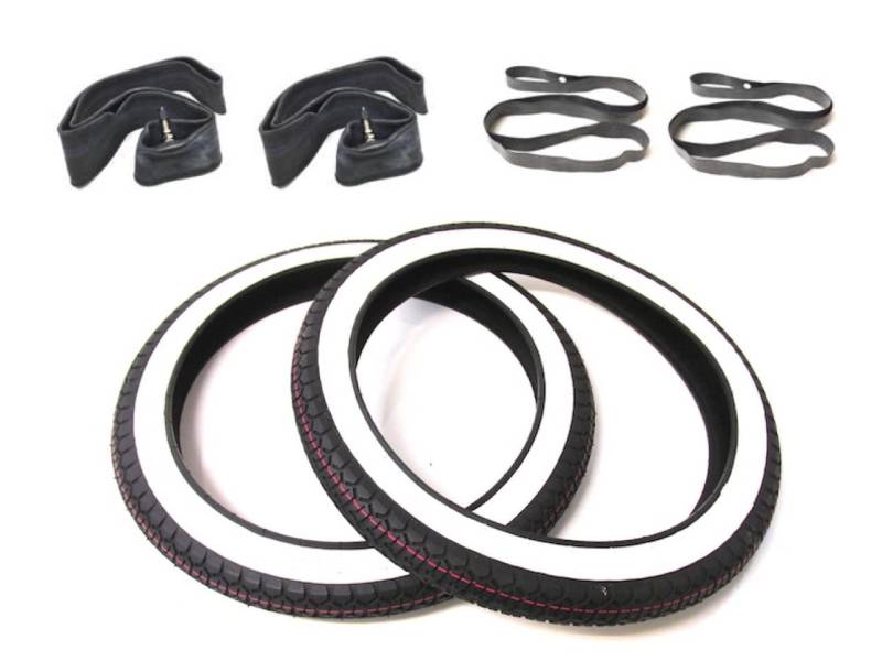 Streetparts24 Weißwandreifen Set 2 1/4 x 16 Zoll (2.25-16) – Reifen inkl. Schlauch & Felgenband – passend für Zündapp, Hercules Prima M, Peugeot 103, Piaggio Vespa Bravo Ciao, Simson Anhänger von Streetparts24