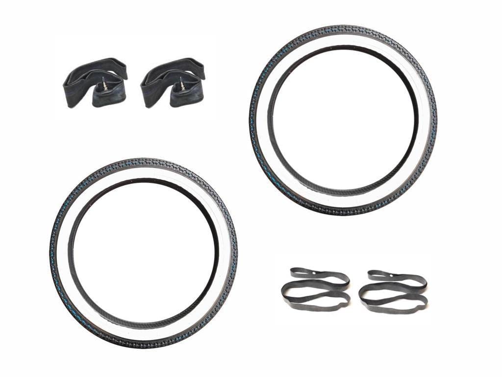 Streetparts24 Weißwandreifen Reifen Schlauch Felgenband Set 2 1/4 x 17 (2.25-17) passend für Hercules Prima M, Puch Maxi S N, Kreidler Flory MF MP, Zündapp ZR ZA ZL ZS ZD Mofa Moped Mokick von Streetparts24