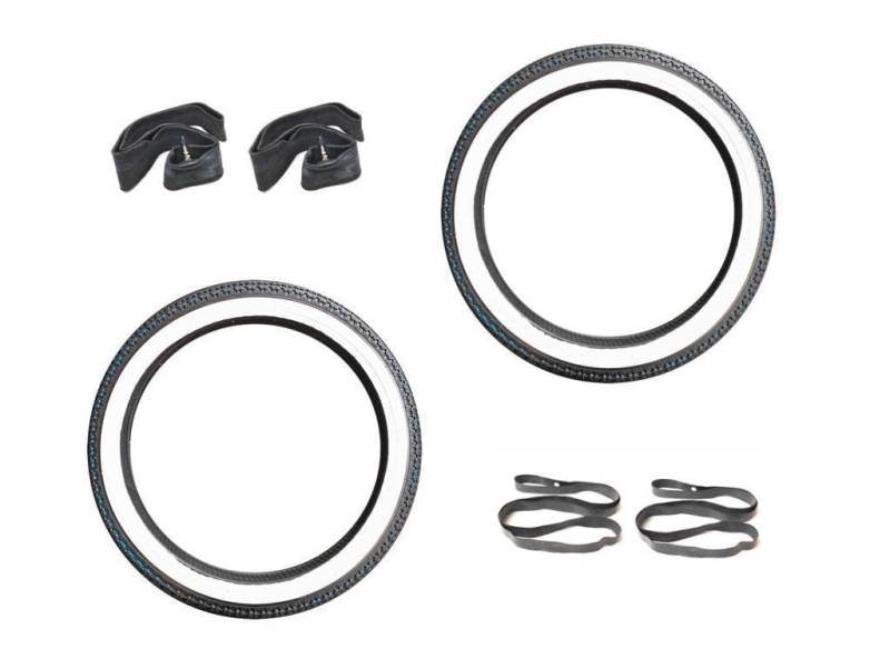 Streetparts24 Weißwandreifen Reifen Schlauch Felgenband Set 2 1/4 x 17 (2.25-17) passend für Hercules Prima M, Puch Maxi S N, Kreidler Flory MF MP, Zündapp ZR ZA ZL ZS ZD Mofa Moped Mokick von Streetparts24