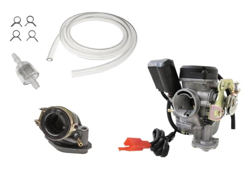 Vergaser + Ansaugstutzen + Benzinschlauch Set passend für Rex RS 400 450 460 500, Kymco Agility, Sachs 49er, Baotian – 50ccm GY6 4-Takt Roller von Streetparts24