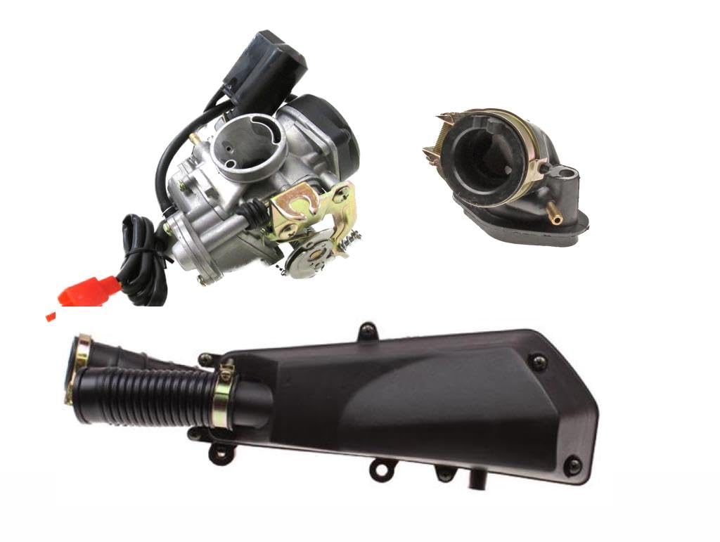 Vergaser Ansaugstutzen Luftfilter Set passend für ATU/Explorer, Baotian BT49QT, Benzhou YY50QT, Rex RS 400 450 460 500 GY6 4-Takt Roller – Ersatzteile Set von Streetparts24