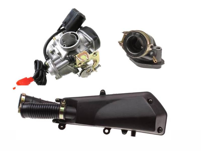 Vergaser Ansaugstutzen Luftfilter Set passend für ATU/Explorer, Baotian BT49QT, Benzhou YY50QT, Rex RS 400 450 460 500 GY6 4-Takt Roller – Ersatzteile Set von Streetparts24