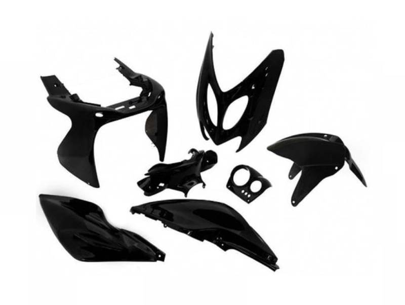 7-teiliges Verkleidungsset Schwarz Matt passend für Yamaha Aerox & MBK Nitro 50/100 – Schutzblech, Seitenverkleidungen, Frontverkleidungen, Lenkerverkleidung, Tachoverkleidung von Streetparts24