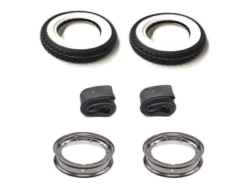 Weißwand Reifen 3.50-10 Komplettradsatz mit Chromfelgen & Schläuchen passend für Vespa PX PK Sprint Rally T5 Lusso XL 80 100 125 150, LML Star, Motovespa 150 160 von Streetparts24