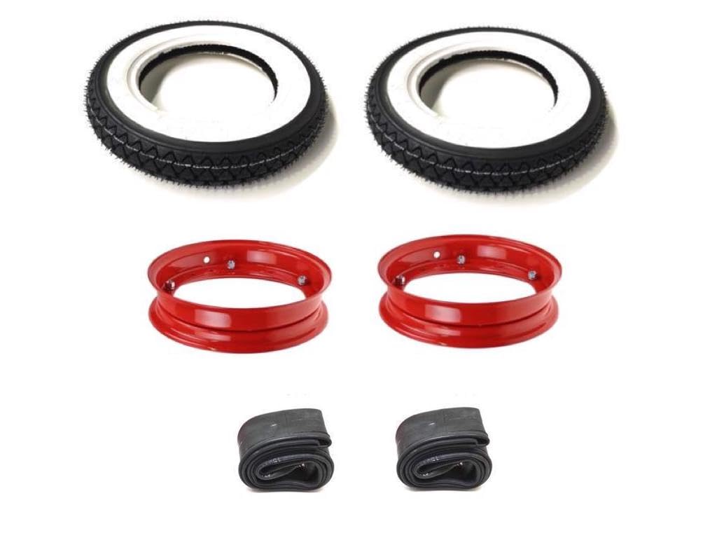 Weißwand Reifen 3.50-10 Felgen Rot Schläuche - Radsatz Set passend für Vespa PK PX Sprint XL 80 100 125 150 Rally T5 Lusso LML Star Motovespa Weißwand Reifen 3.50-10 Felgen Rot Schläuche - Radsatz Set passend für Vespa PK PX Sprint XL 80 100 125 150 Rally T5 Lusso LML Star Motovespa von Streetparts24