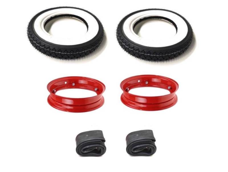 Weißwand Reifen 3.50-10 Felgen Rot Schläuche - Radsatz Set passend für Vespa PK PX Sprint XL 80 100 125 150 Rally T5 Lusso LML Star Motovespa von Streetparts24