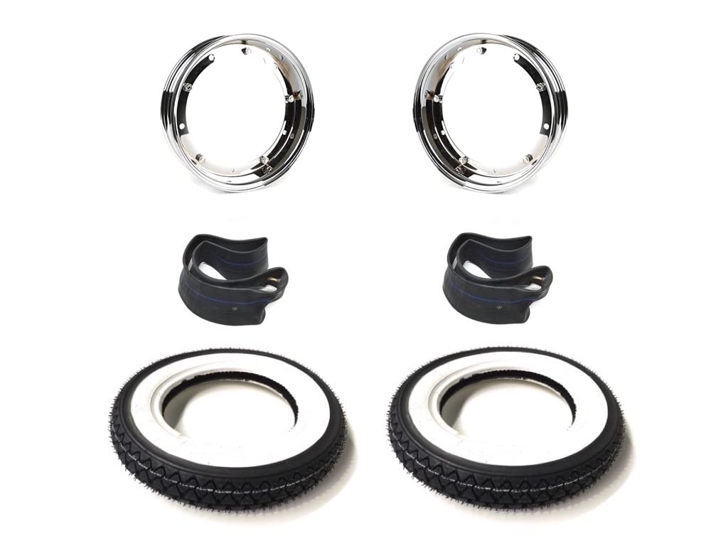 Weißwand Reifen Felgen Komplett Radsatz Chrom 3.00-10 passend für Vespa PK 50 XL2, V50 Special, Primavera 125 ET3, PX 80 125 – Inkl. Felgen & Schläuche Weißwand Reifen Felgen Komplett Radsatz Chrom 3.00-10 passend für Vespa PK 50 XL2, V50 Special, Primavera 125 ET3, PX 80 125 – Inkl. Felgen & Schläuche von Streetparts24