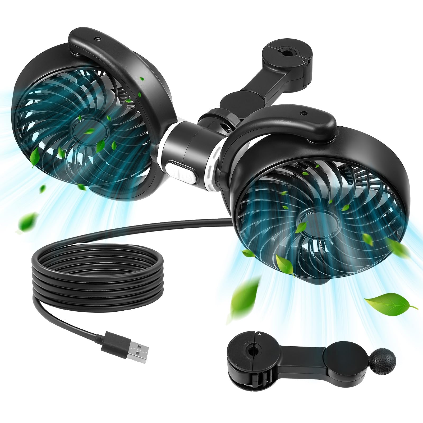 Strixorn 5V 2A Doppelkopf Kopfstütze Autolüfter,Doppelköpfiger Ventilator Auto mit 3 Speed,12V Doppelkopf Auto Ventilator für KFZ,Auto Lüfter Zigarettenanzünder Strixorn 5V 2A Doppelkopf Kopfstütze Autolüfter,Doppelköpfiger Ventilator Auto mit 3 Speed,12V Doppelkopf Auto Ventilator für KFZ,Auto Lüfter Zigarettenanzünder von Strixorn