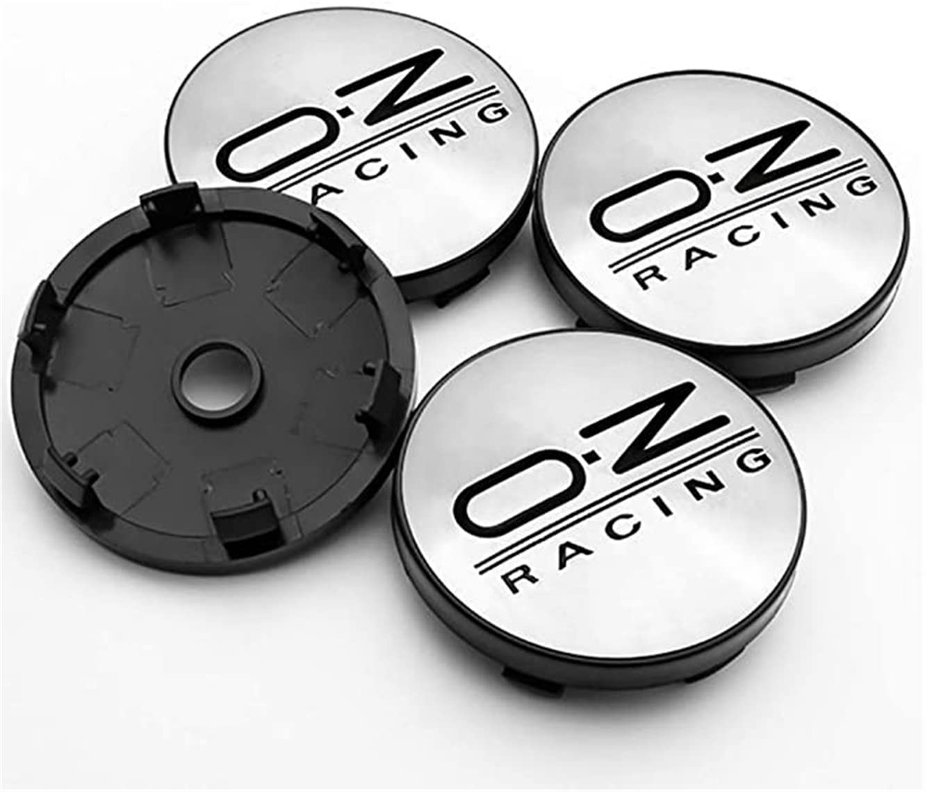4 Stück Radnabenabdeckung für OZ Racing 60mm Auto Zentralnabenabdeckung Radabdeckung Radabdeckung Rad Kunststoff Felge Legierung Logo Autoteile (Silber Schwarz Label) von Sturdy