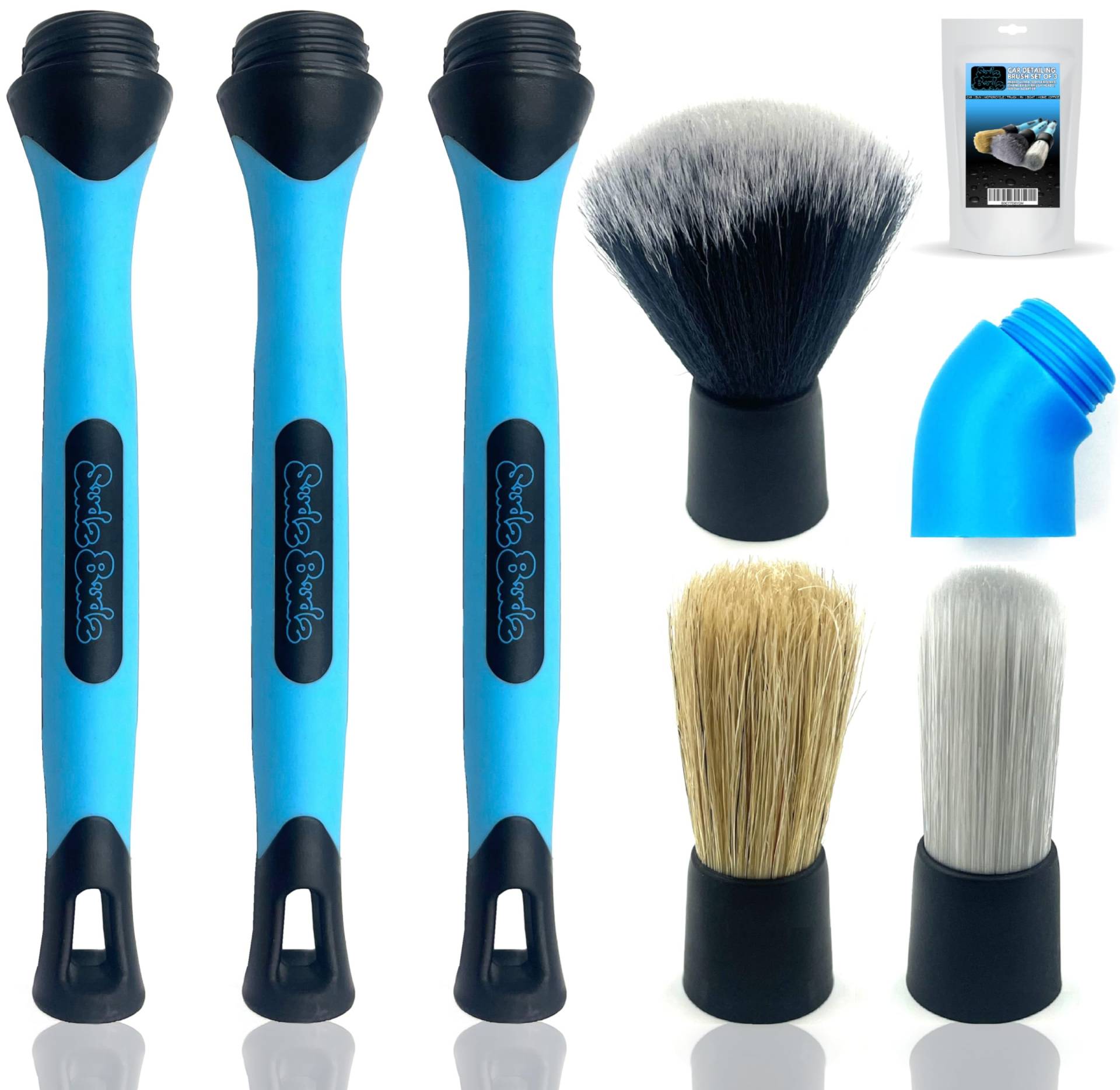 Sudz Budz Auto Detailing Pinsel Set von 3 | Gemischte ultraweiche Borsten, wechselbare Bürstenköpfe, Ellenbogenadapter | Keine Kratzer Reinigung für Innenraum, Außen, Armaturenbrett, Motorraum, Sudz Budz Auto Detailing Pinsel Set von 3 | Gemischte ultraweiche Borsten, wechselbare Bürstenköpfe, Ellenbogenadapter | Keine Kratzer Reinigung für Innenraum, Außen, Armaturenbrett, Motorraum, von Sudz Budz
