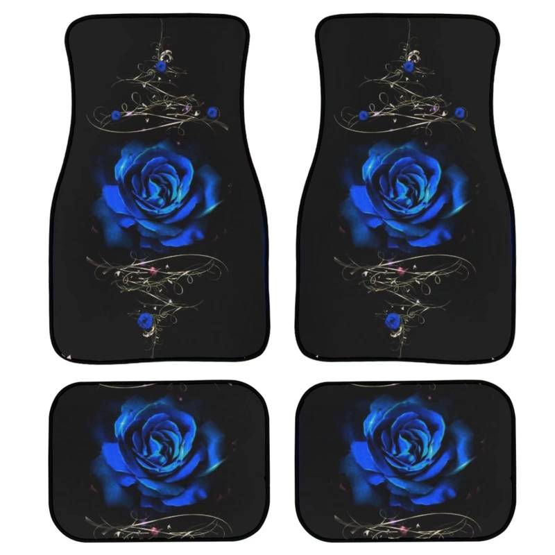 Suhoaziia 4 x blaue Rosen-Auto-Fußmatten für Vorder- und Rücksitze, rutschfester Teppich, universelle Passform für die meisten Autos, Allwetterschutz für Frauen und Damen von Suhoaziia