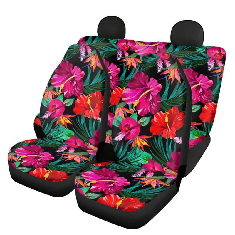Suhoaziia Autositzbezüge Komplettes Set für Frauen Hawaii Floral Blumen Design Vordersitz Rücklehne Bezug von Suhoaziia